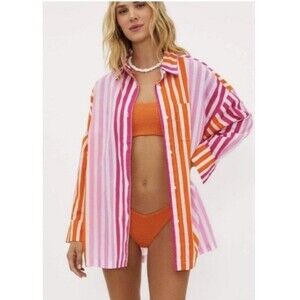 Beach Riot Alexia Long Sleeve Cover Up Shirt S/M  Cotton Oversized Vacation